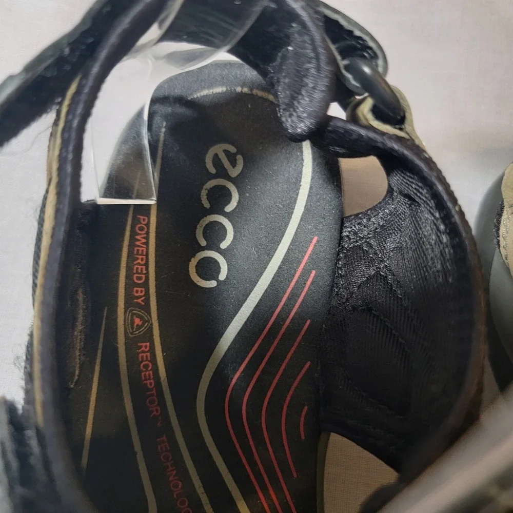 ECCO Offroad Yucatan Walking Sandals Tan Black Nubuck Leather EU 40 US 9-9.5 EUC